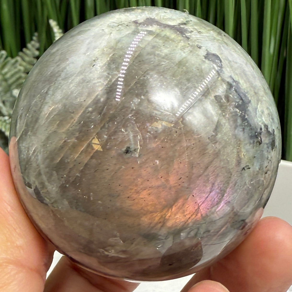 Labradorite Purple Sunset Sphere Healing Crystal Ball Flashy Gemstone 240g 55mm