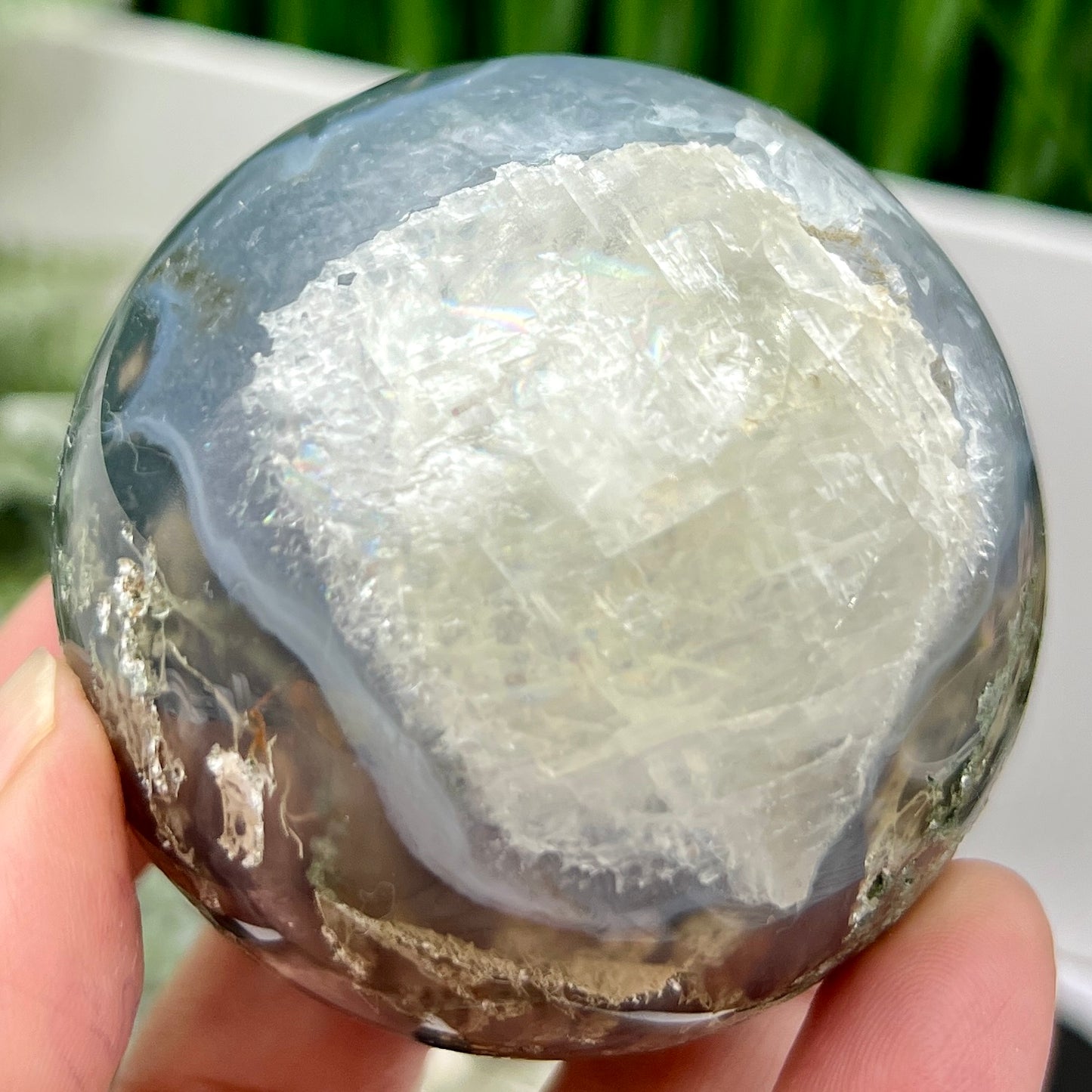 Blue Green Moss Agate with Selenite Sphere High Quality Crystal Ball 298g 61mm