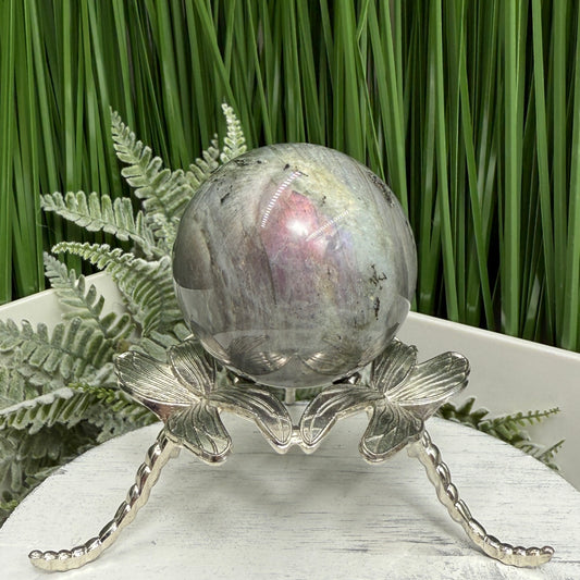 Labradorite Purple Sunset Sphere Healing Crystal Ball Flashy Gemstone 186g 50mm