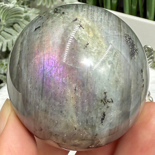 Labradorite Purple Sunset Sphere Healing Crystal Ball Flashy Gemstone 186g 50mm