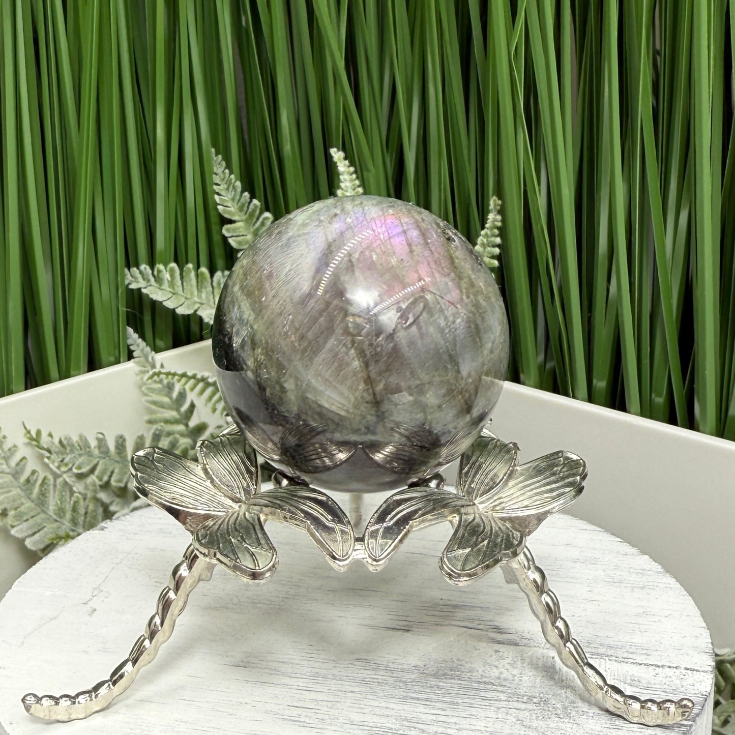Labradorite Purple Sphere Healing Crystal Ball Flashy Gemstone 170g 48mm