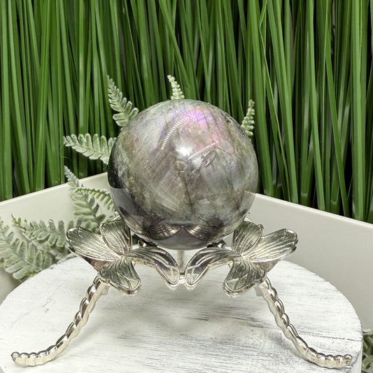 Labradorite Purple Sphere Healing Crystal Ball Flashy Gemstone 170g 48mm