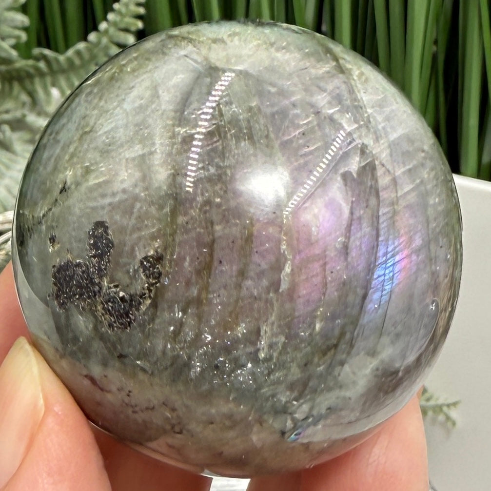 Labradorite Purple Sphere Healing Crystal Ball Flashy Gemstone 170g 48mm