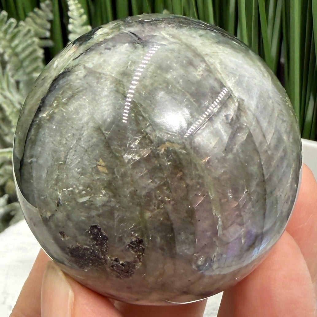 Labradorite Purple Sphere Healing Crystal Ball Flashy Gemstone 170g 48mm