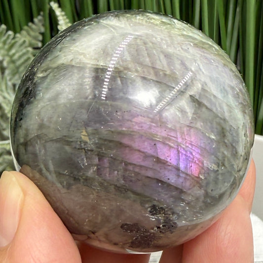 Labradorite Purple Sphere Healing Crystal Ball Flashy Gemstone 170g 48mm