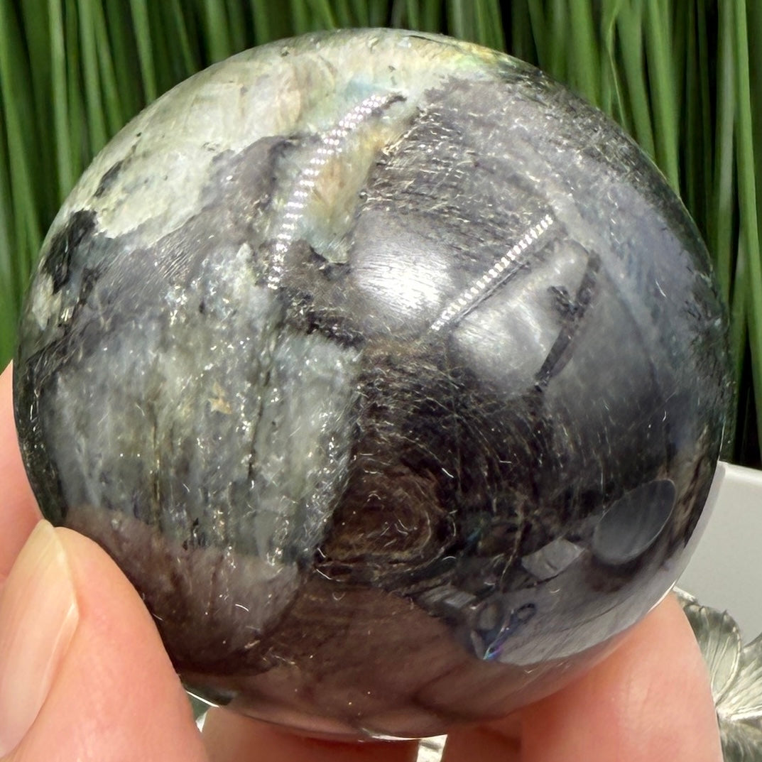 Labradorite Purple Sphere Healing Crystal Ball Flashy Gemstone 170g 48mm