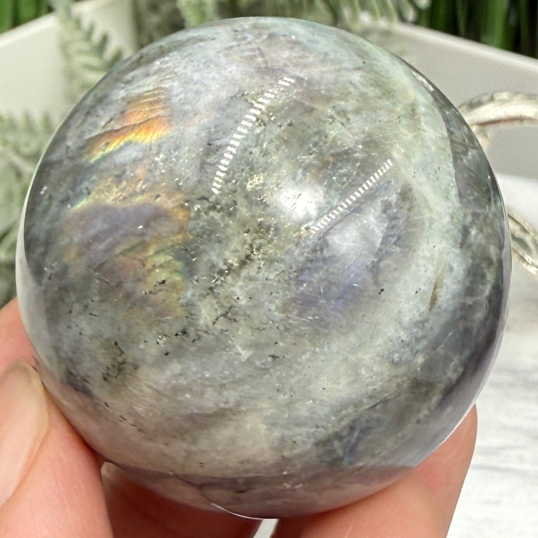 Labradorite Sphere Healing Crystal Ball Flashy Gemstone 112g 43mm