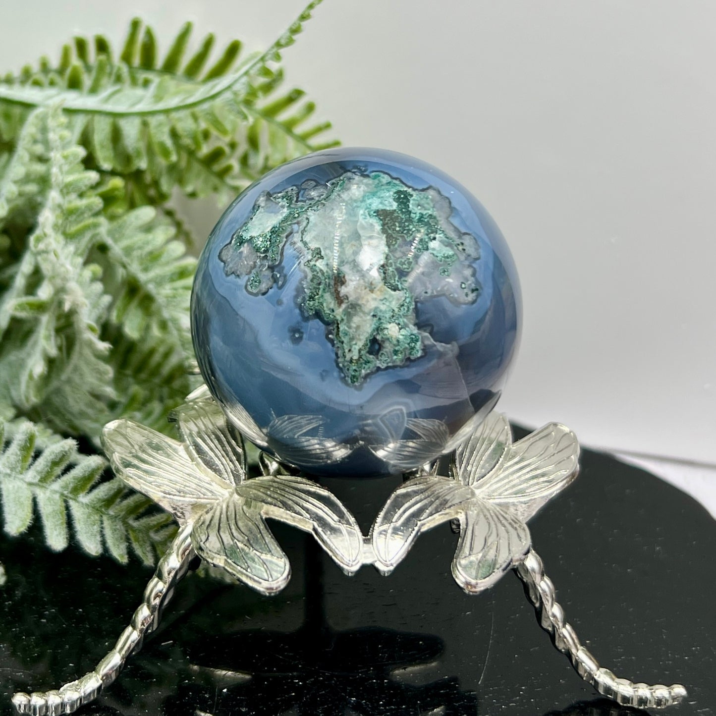 Blue Moss Agate Sphere Healing Crystal Ball 180g 51mm