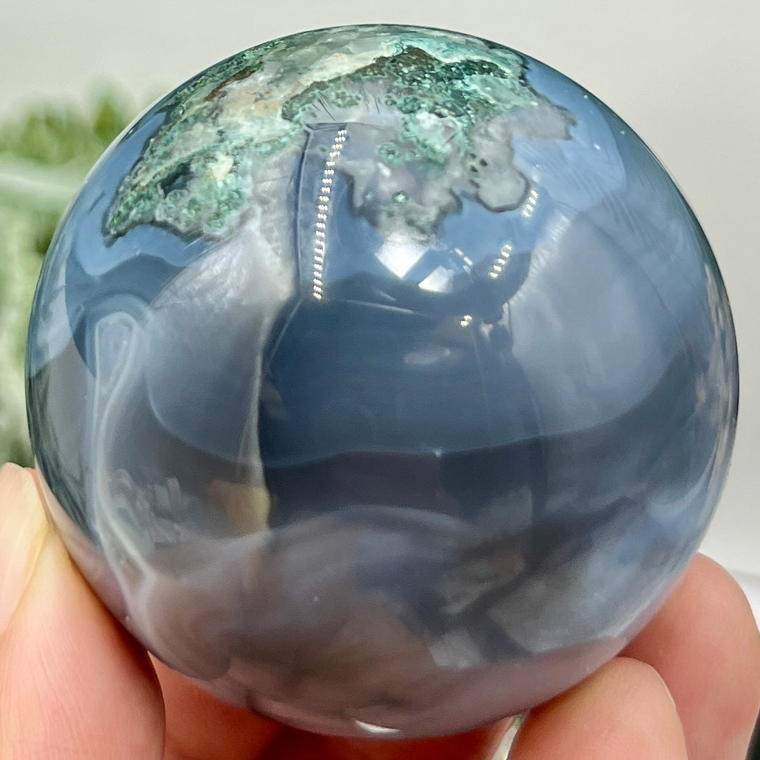 Blue Moss Agate Sphere Healing Crystal Ball 180g 51mm