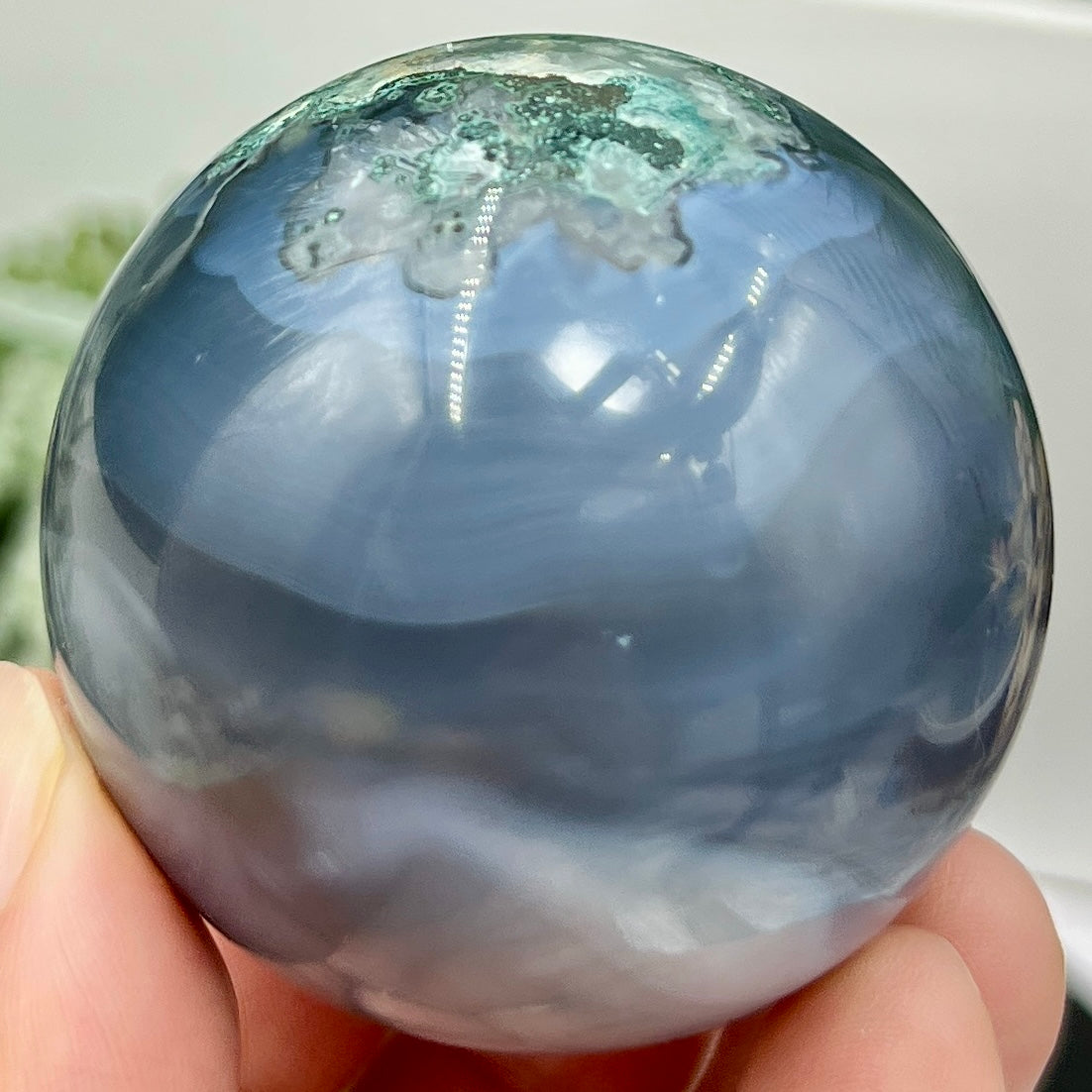 Blue Moss Agate Sphere Healing Crystal Ball 180g 51mm