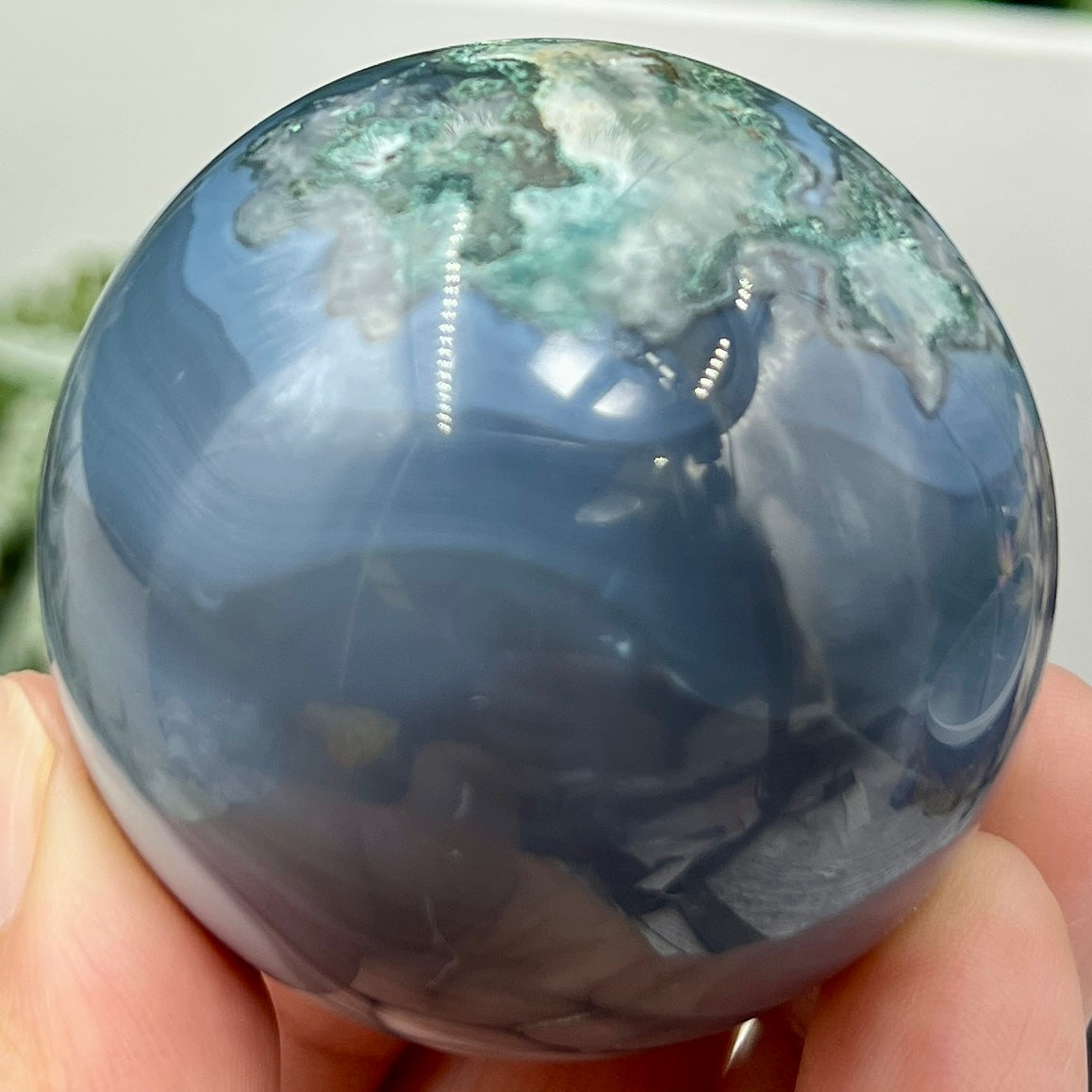 Blue Moss Agate Sphere Healing Crystal Ball 180g 51mm