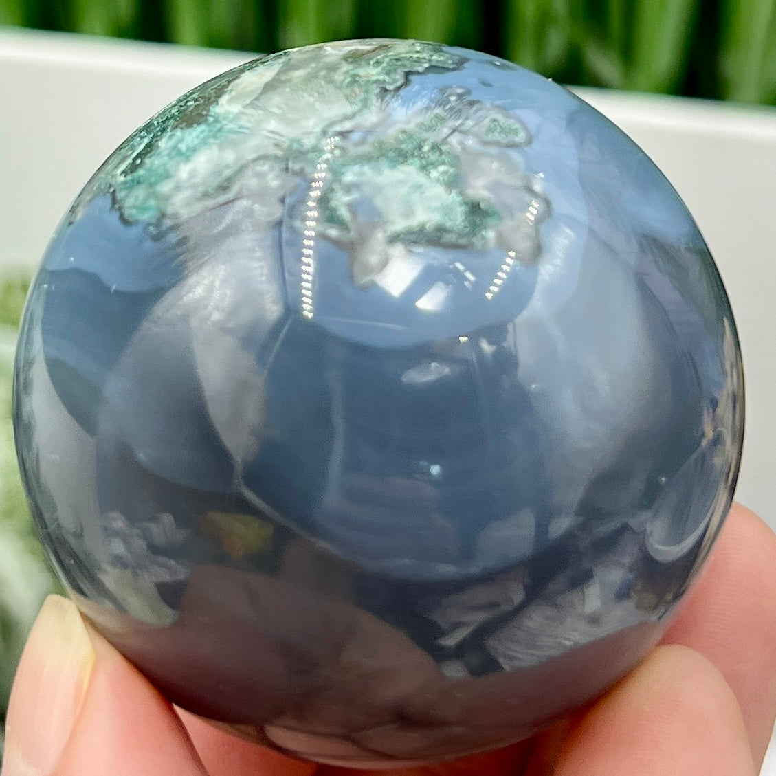 Blue Moss Agate Sphere Healing Crystal Ball 180g 51mm