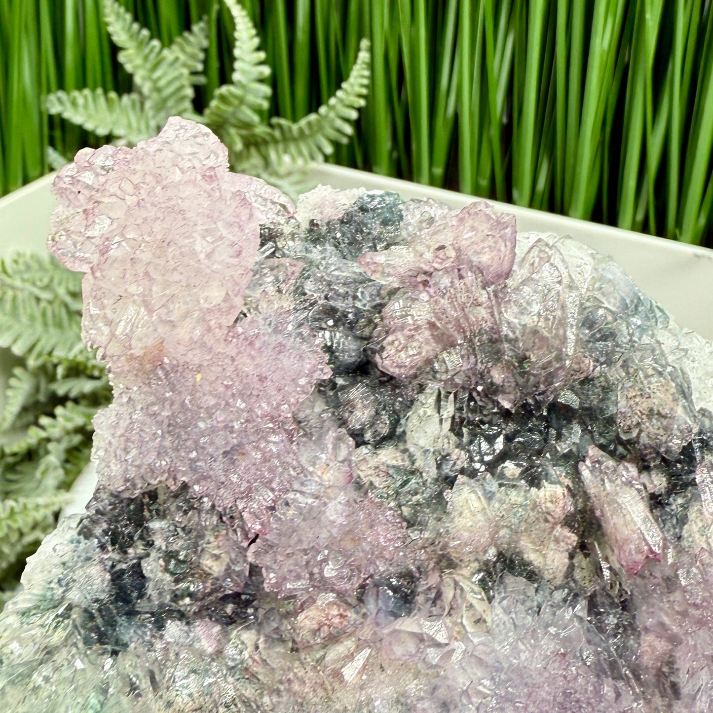Flower Amethyst Celadonite RARE Cluster High Quality Crystal with Stand 584g