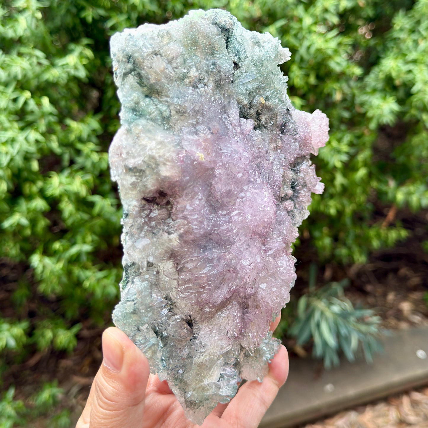 Flower Amethyst Celadonite RARE Cluster High Quality Crystal with Stand 584g