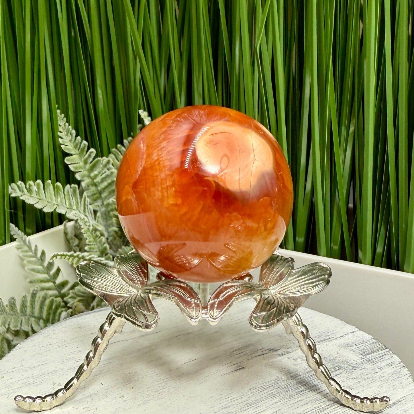 Carnelian in Orca Agate Quartz Sphere Healing Crystal Ball 190g 52mm