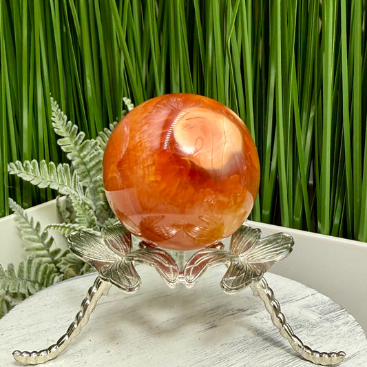 Carnelian in Orca Agate Quartz Sphere Healing Crystal Ball 190g 52mm