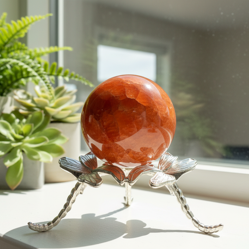 Carnelian with Orca Agate Quartz Sphere Healing Crystal Ball 190g 52mm