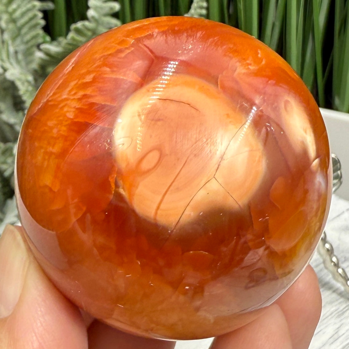 Carnelian in Orca Agate Quartz Sphere Healing Crystal Ball 190g 52mm