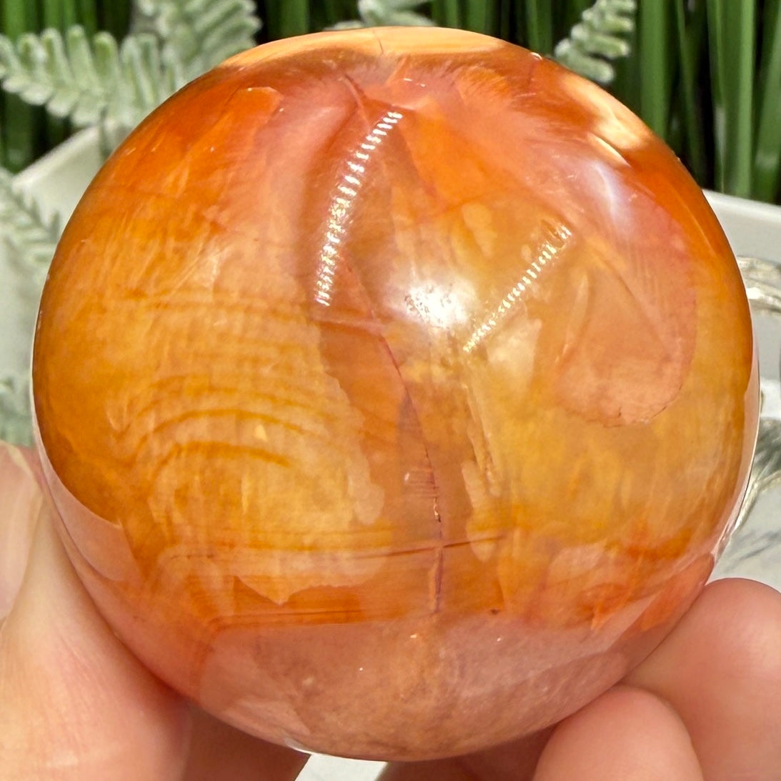 Carnelian in Orca Agate Quartz Sphere Healing Crystal Ball 190g 52mm