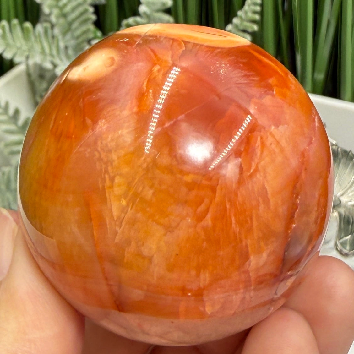 Carnelian in Orca Agate Quartz Sphere Healing Crystal Ball 190g 52mm