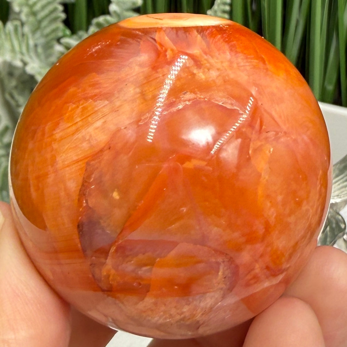 Carnelian in Orca Agate Quartz Sphere Healing Crystal Ball 190g 52mm