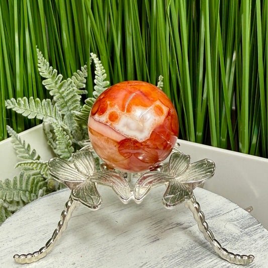 Carnelian in Orca Agate Quartz Sphere Healing Crystal Ball 81g 40mm