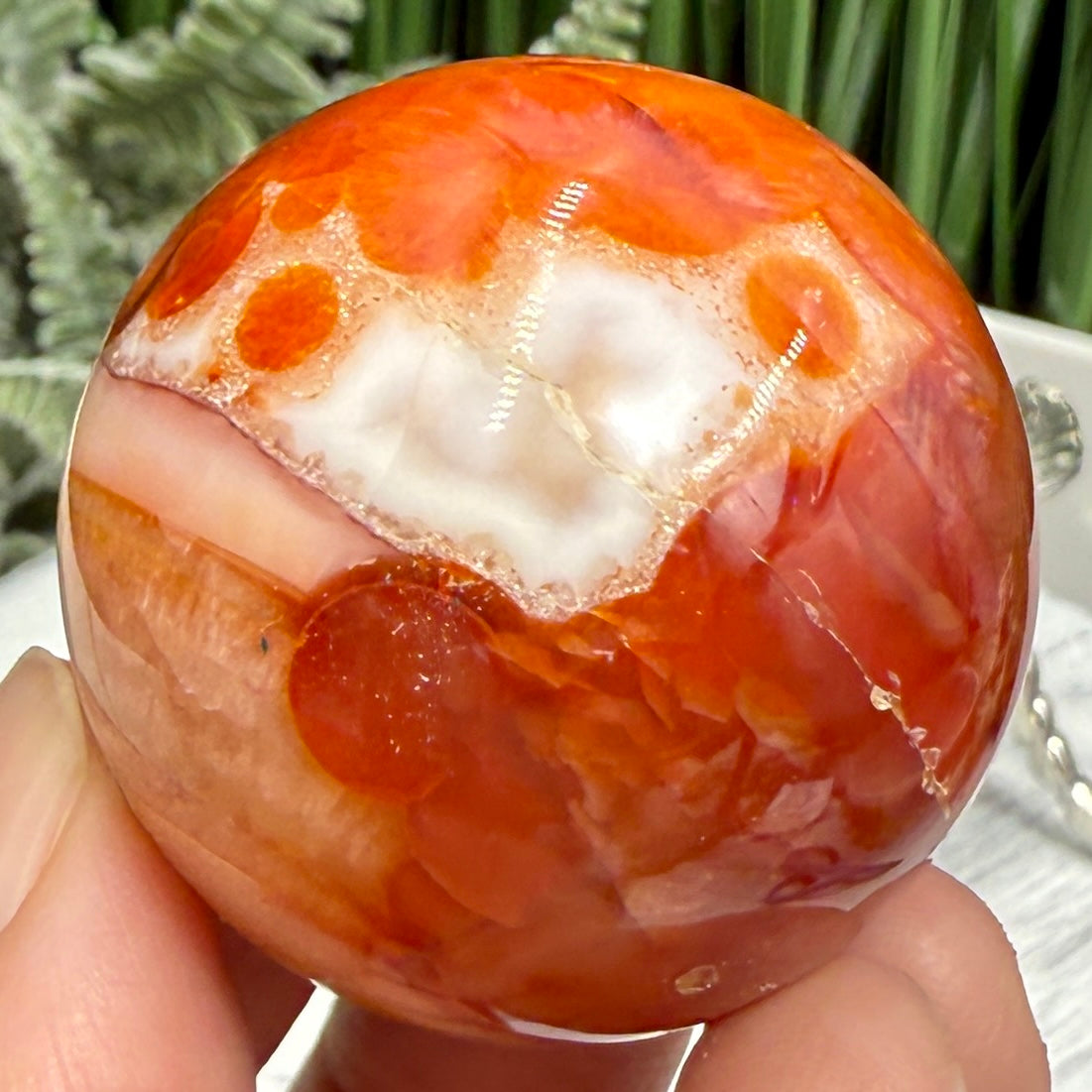 Carnelian in Orca Agate Quartz Sphere Healing Crystal Ball 81g 40mm