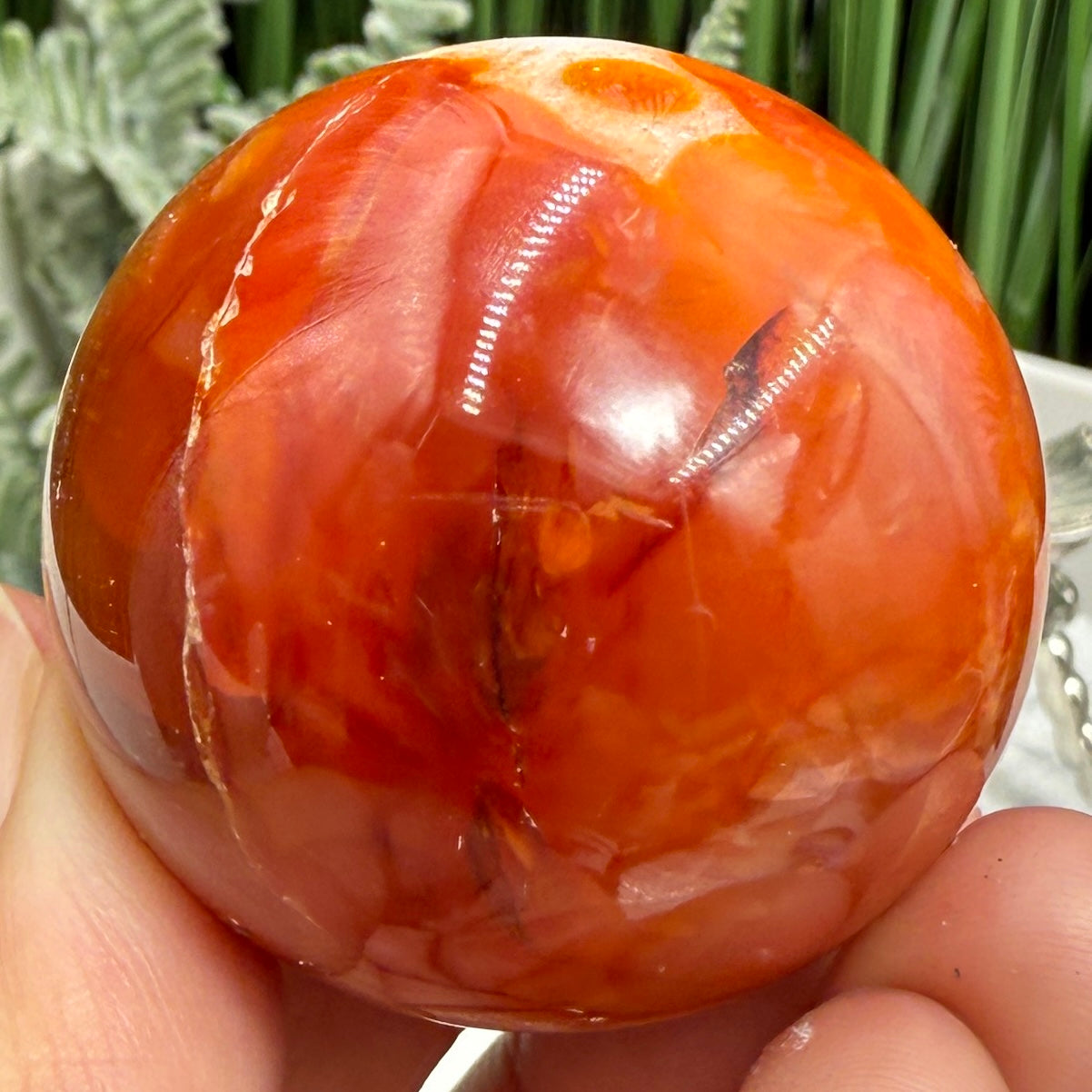 Carnelian in Orca Agate Quartz Sphere Healing Crystal Ball 81g 40mm