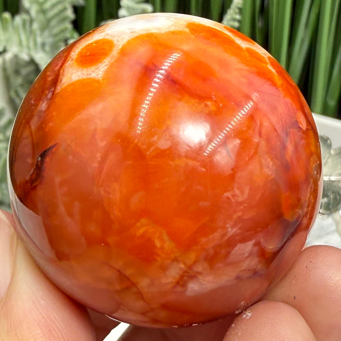 Carnelian in Orca Agate Quartz Sphere Healing Crystal Ball 81g 40mm