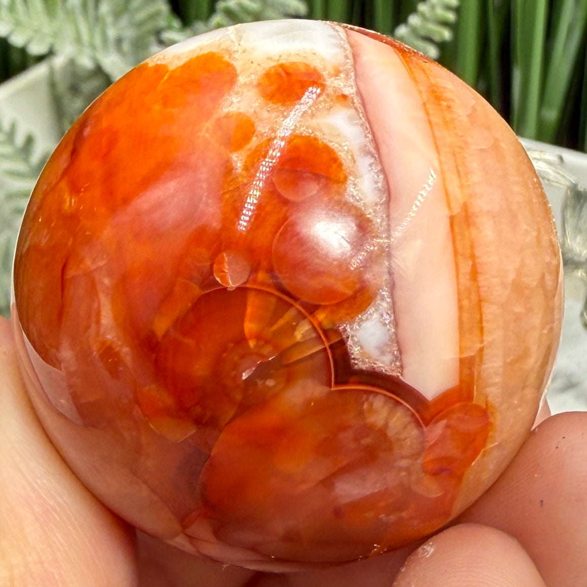 Carnelian in Orca Agate Quartz Sphere Healing Crystal Ball 81g 40mm