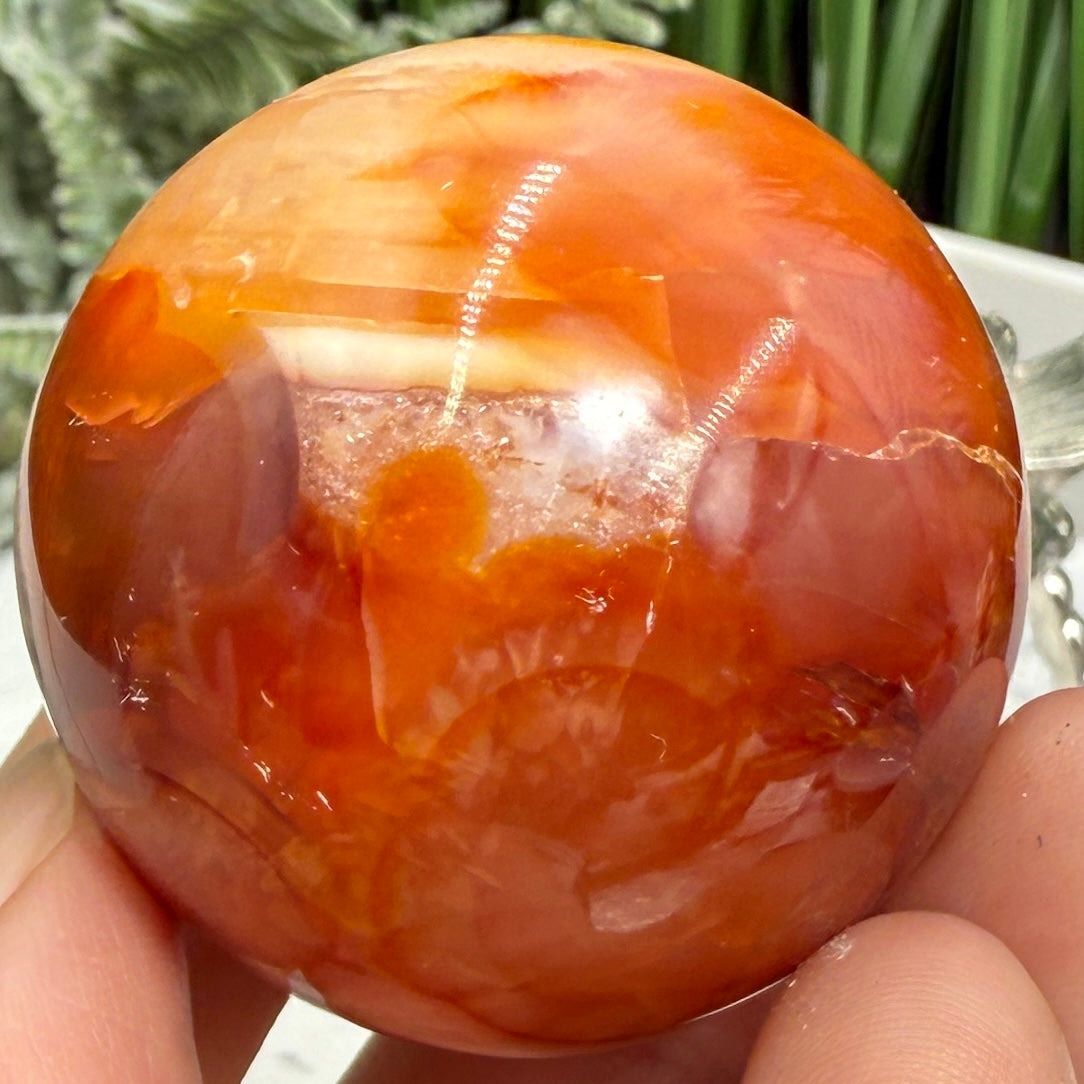 Carnelian in Orca Agate Quartz Sphere Healing Crystal Ball 81g 40mm