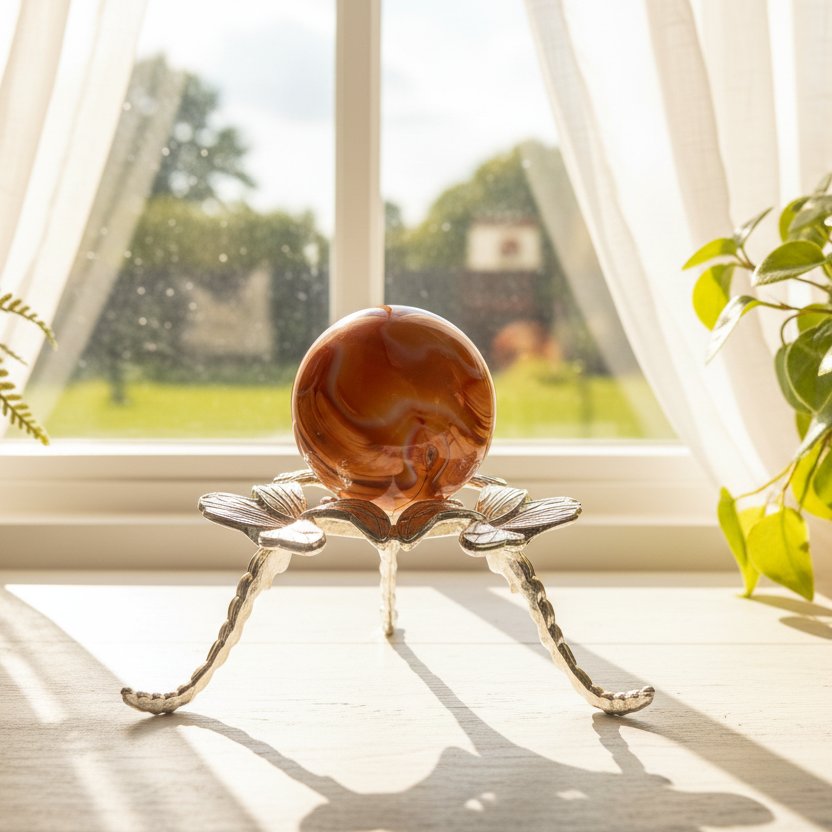 Carnelian with Orca Agate Sphere Healing Crystal Ball 90g 41mm