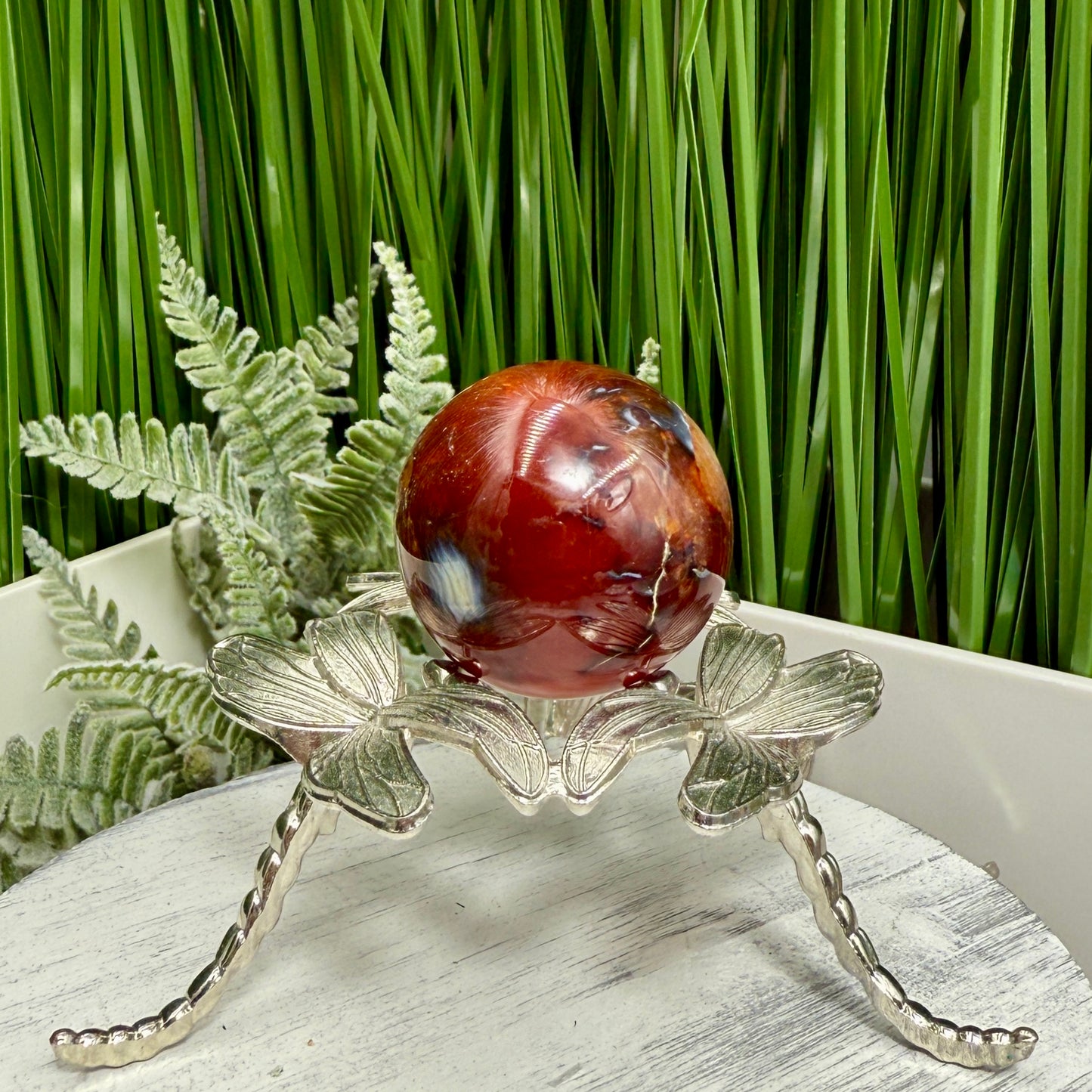 Carnelian in Orca Agate Sphere Healing Crystal Ball 72g 38mm