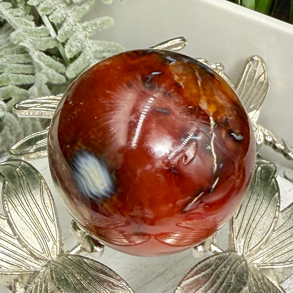 Carnelian in Orca Agate Sphere Healing Crystal Ball 72g 38mm