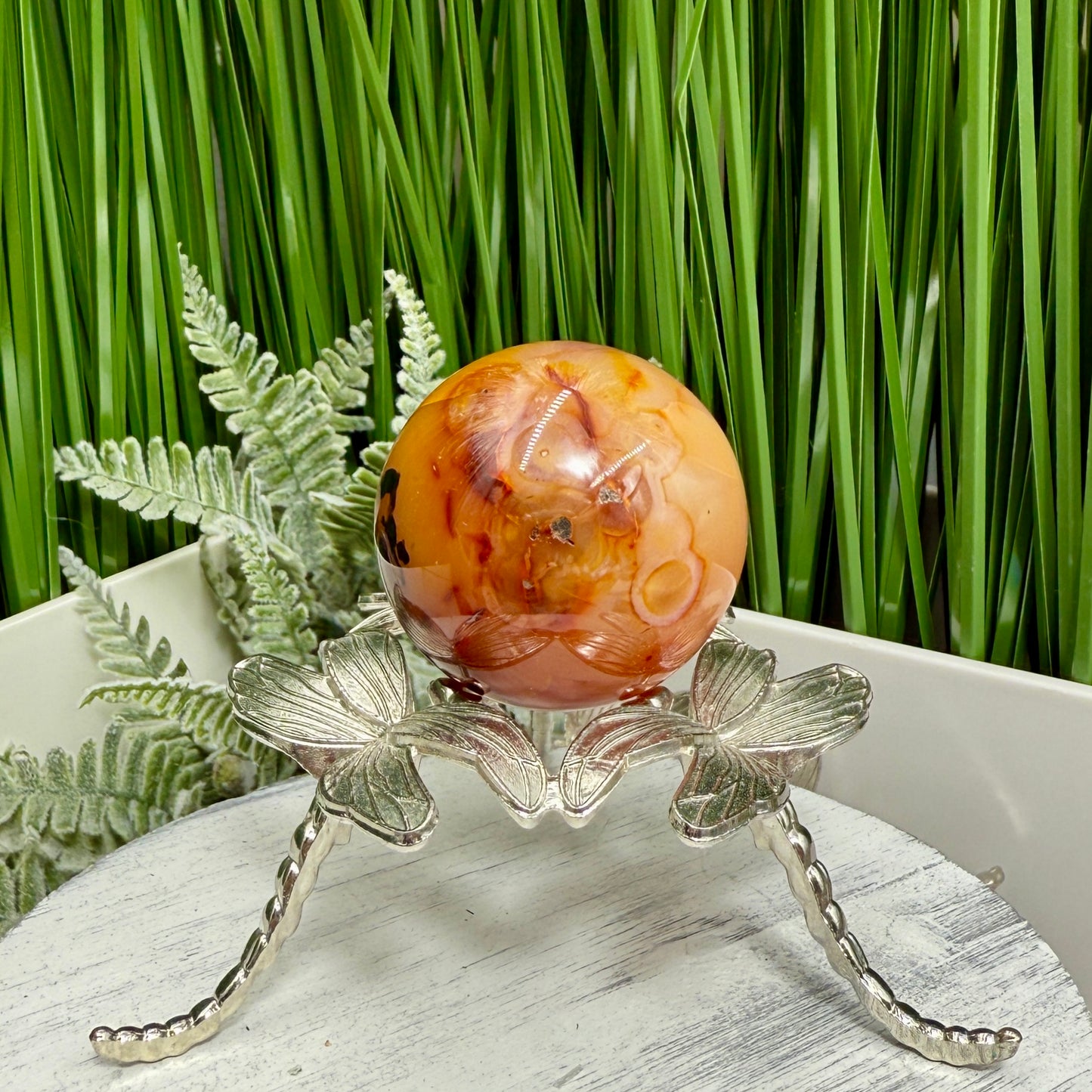 Carnelian in Orca Agate Sphere Healing Crystal Ball 107g 43mm