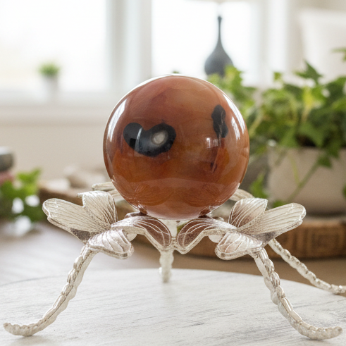 Carnelian with Orca Agate Sphere Healing Crystal Ball 107g 43mm