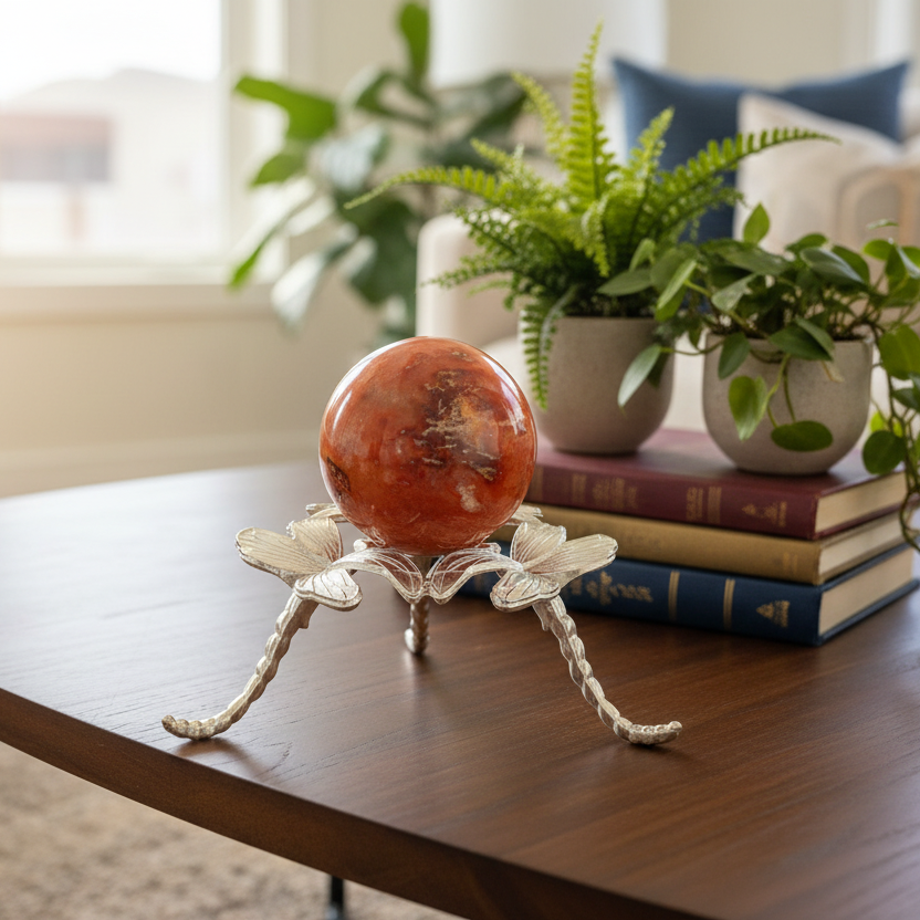 Carnelian with Quartz Sphere Healing Crystal Ball 102g 42mm