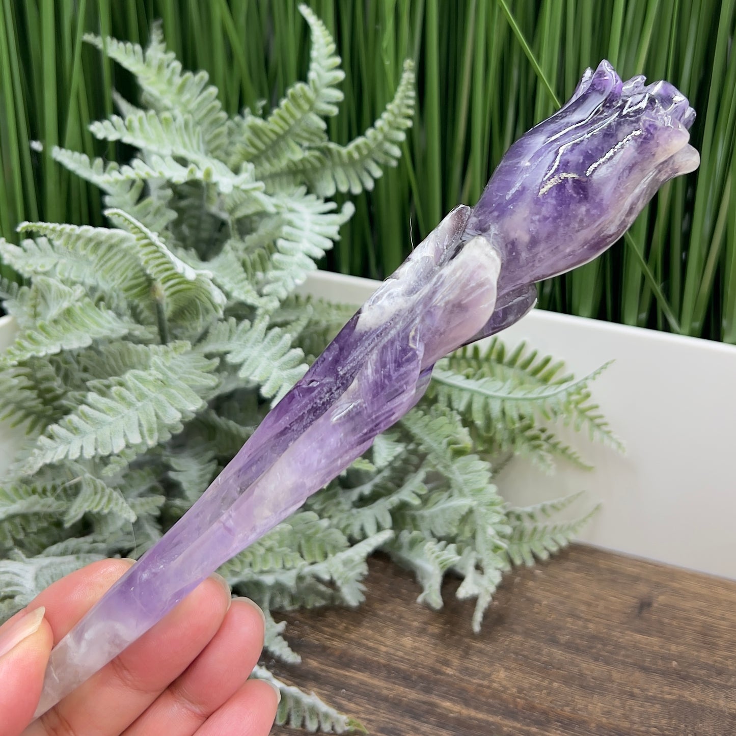 Chevron Dream Amethyst Rose Flower Crystal Carving 190g 201mm