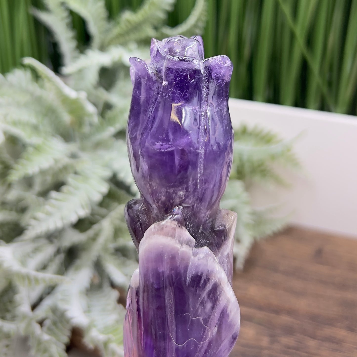 Chevron Dream Amethyst Rose Flower Crystal Carving 190g 201mm