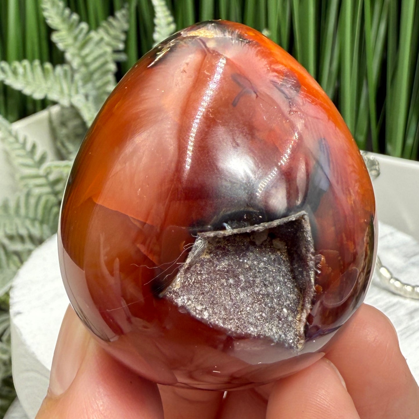 Carnelian Egg Healing Druzy Crystal with Stand 111g