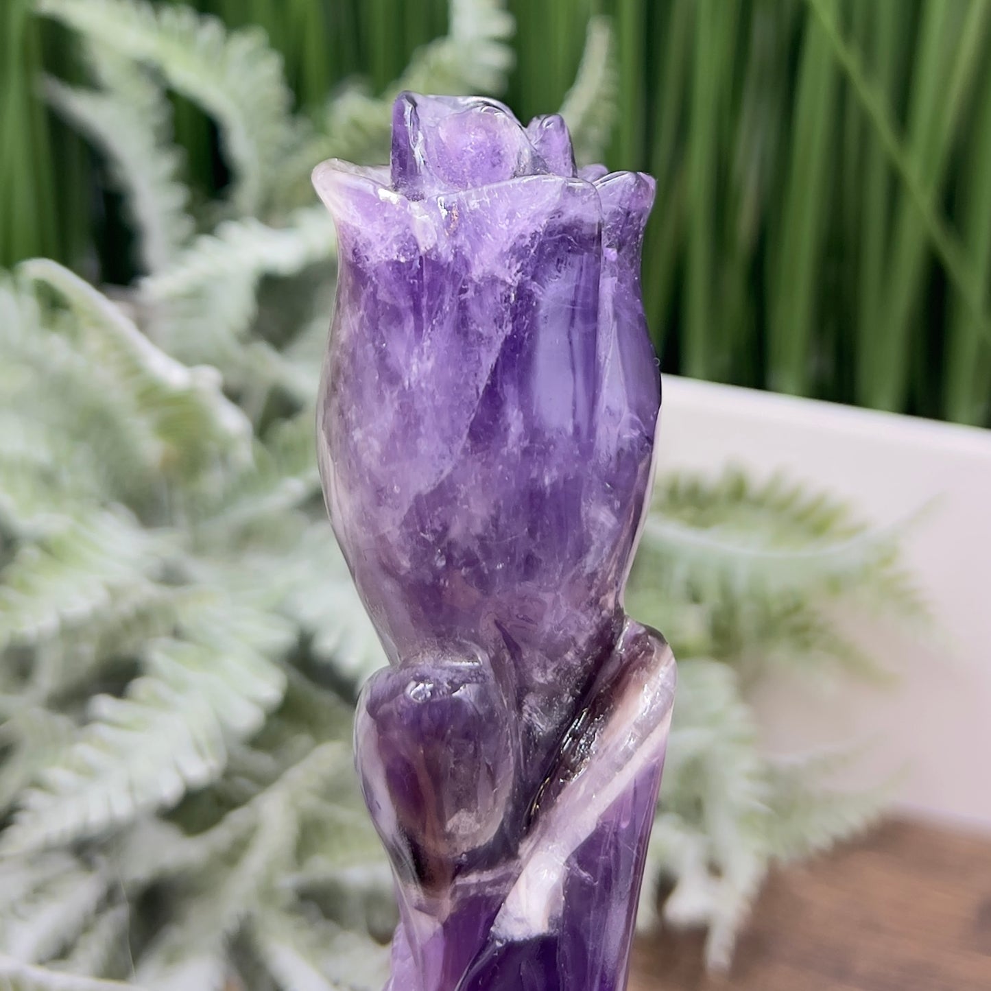 Chevron Dream Amethyst Rose Flower Crystal Carving 190g 201mm