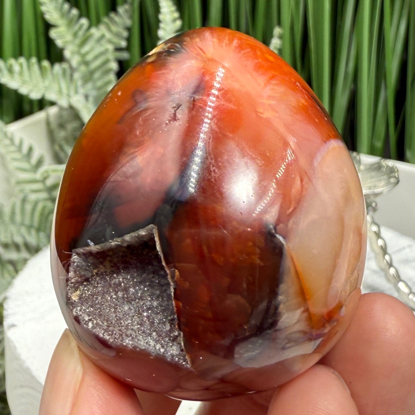 Carnelian Egg Healing Druzy Crystal with Stand 111g