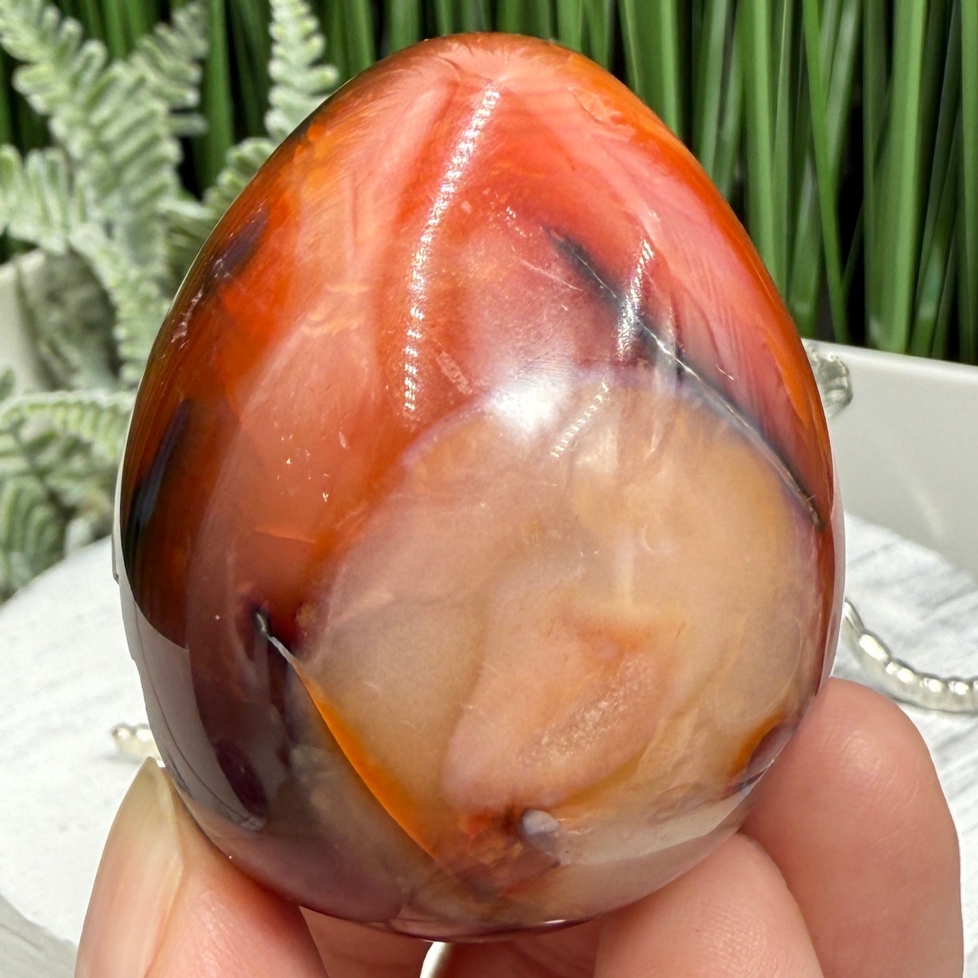 Carnelian Egg Healing Druzy Crystal with Stand 111g