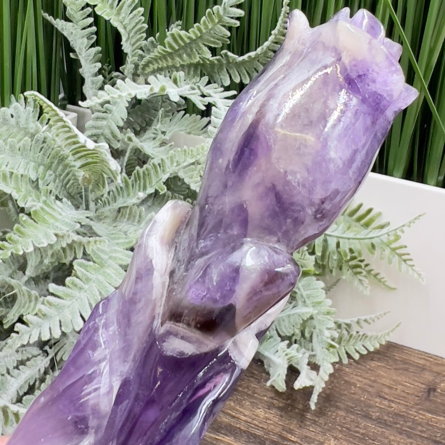 Chevron Dream Amethyst Rose Flower Crystal Carving 190g 201mm