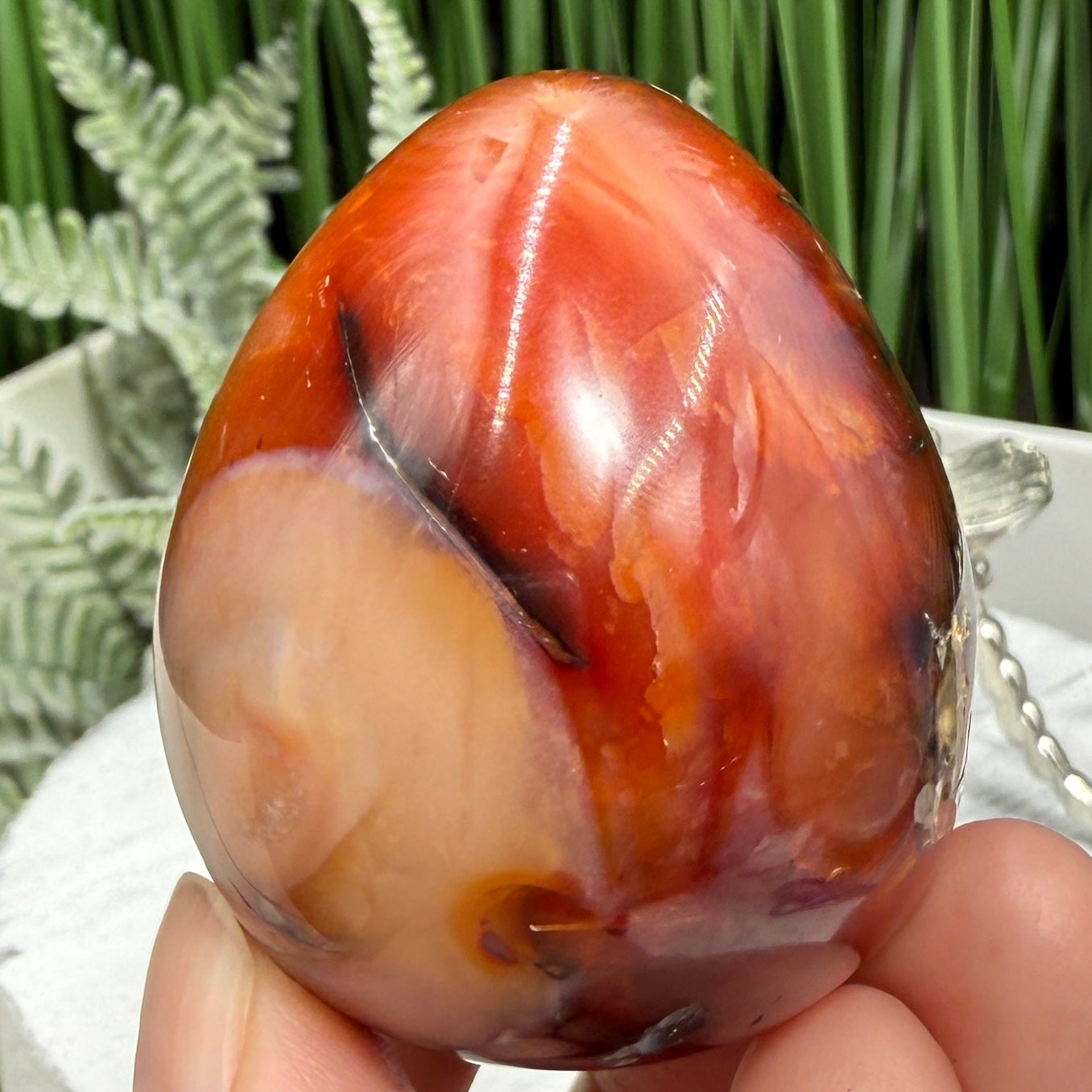 Carnelian Egg Healing Druzy Crystal with Stand 111g