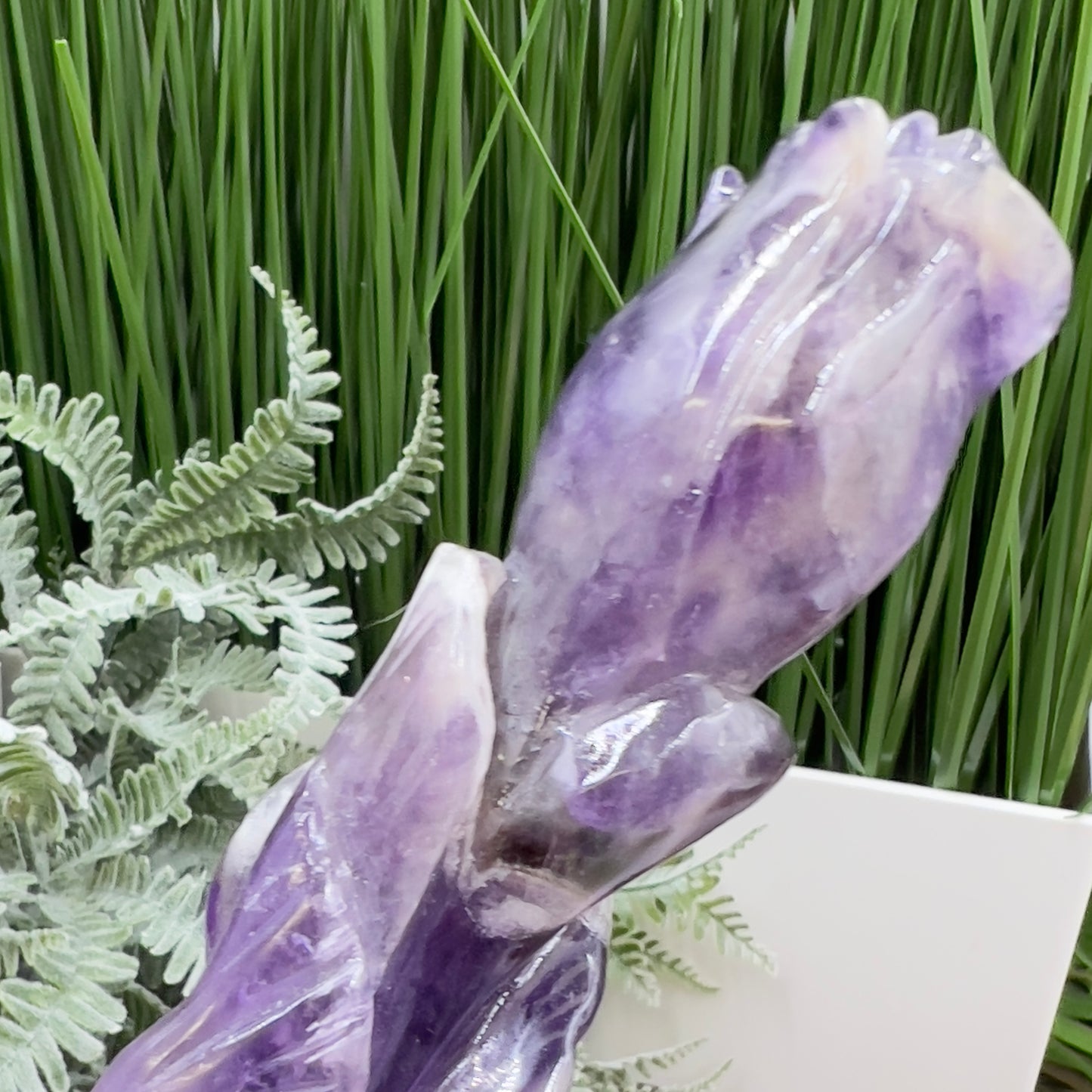 Chevron Dream Amethyst Rose Flower Crystal Carving 190g 201mm