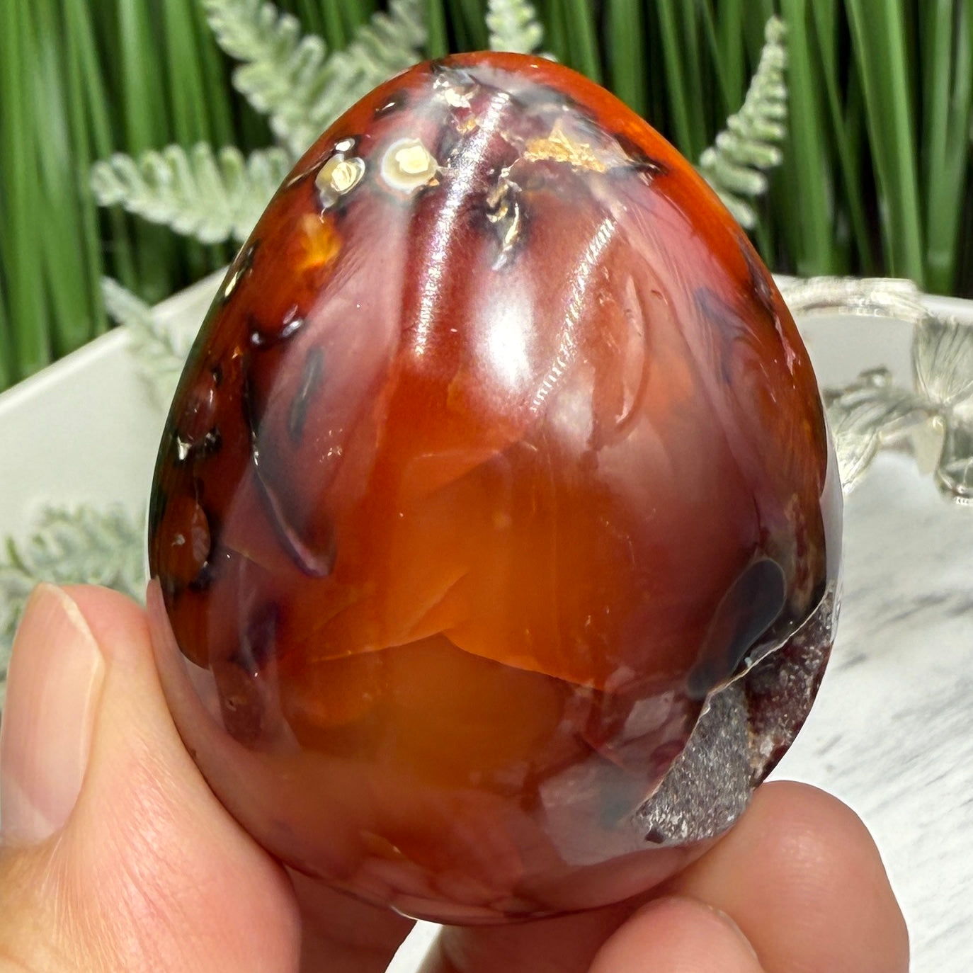 Carnelian Egg Healing Druzy Crystal with Stand 111g