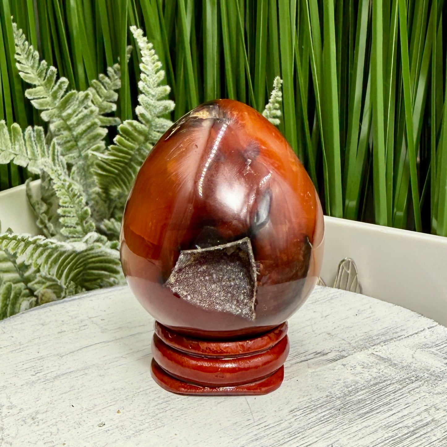 Carnelian Egg Healing Druzy Crystal with Stand 111g