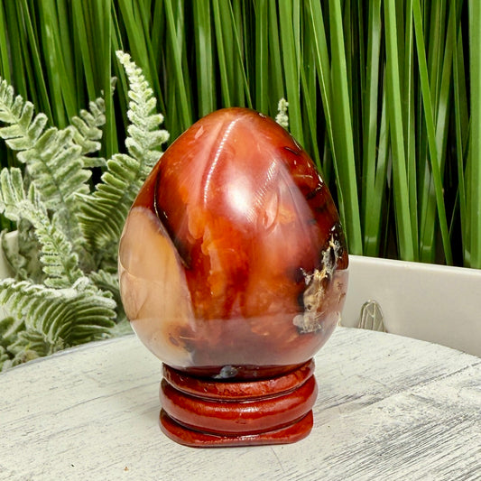 Carnelian Egg Healing Druzy Crystal with Stand 111g