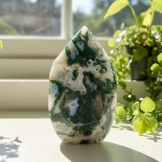 Moss Agate Quartz Druzy Flame High Quality Crystal 262g 112mm